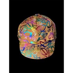 Vtg Y2K BEBE Rainbow Hologram Logo Faux Suede Funky Newsboy Cap Hat Festival